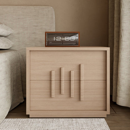 Traditional Japanese Wood Square Nightstand With 2 Drawers For Bedroom & Living Room