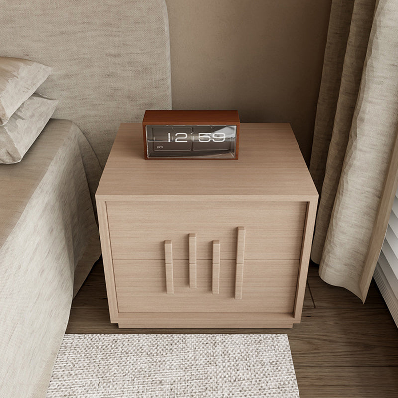 Traditional Japanese Wood Square Nightstand With 2 Drawers For Bedroom & Living Room