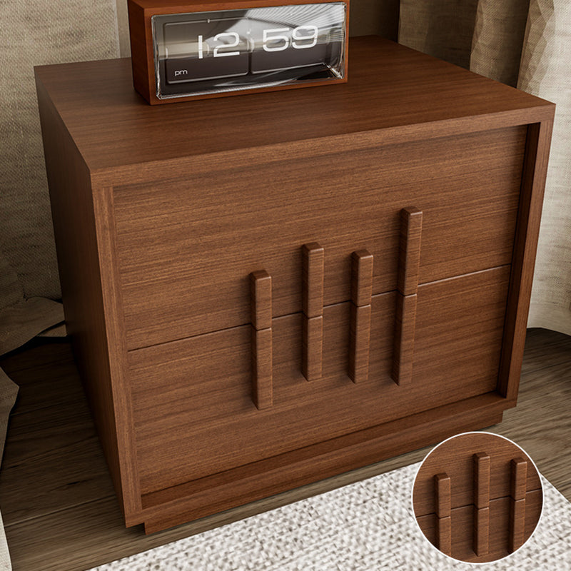 Traditional Japanese Wood Square Nightstand With 2 Drawers For Bedroom & Living Room