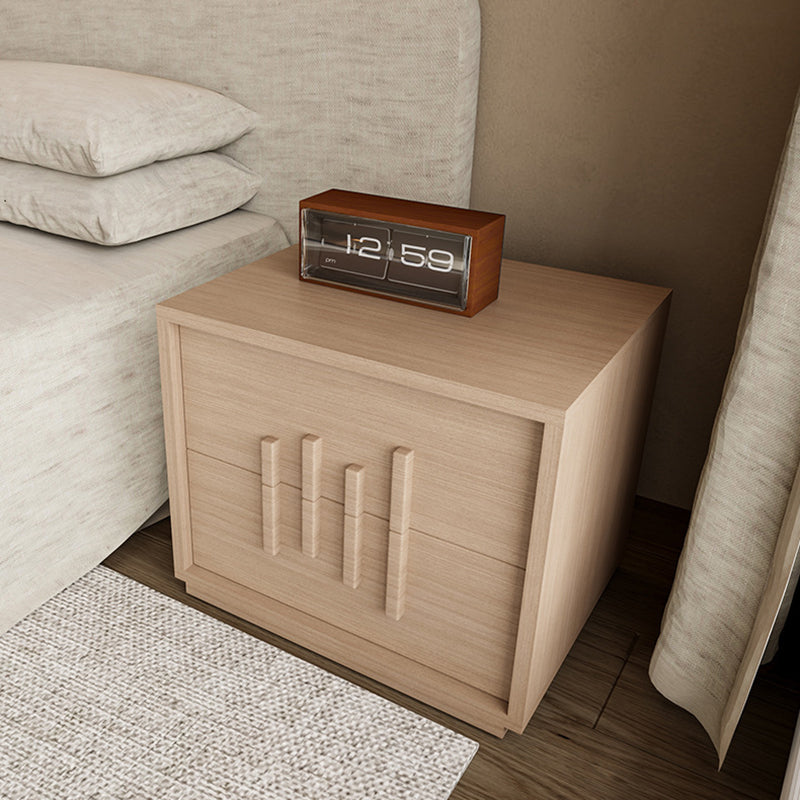 Traditional Japanese Wood Square Nightstand With 2 Drawers For Bedroom & Living Room