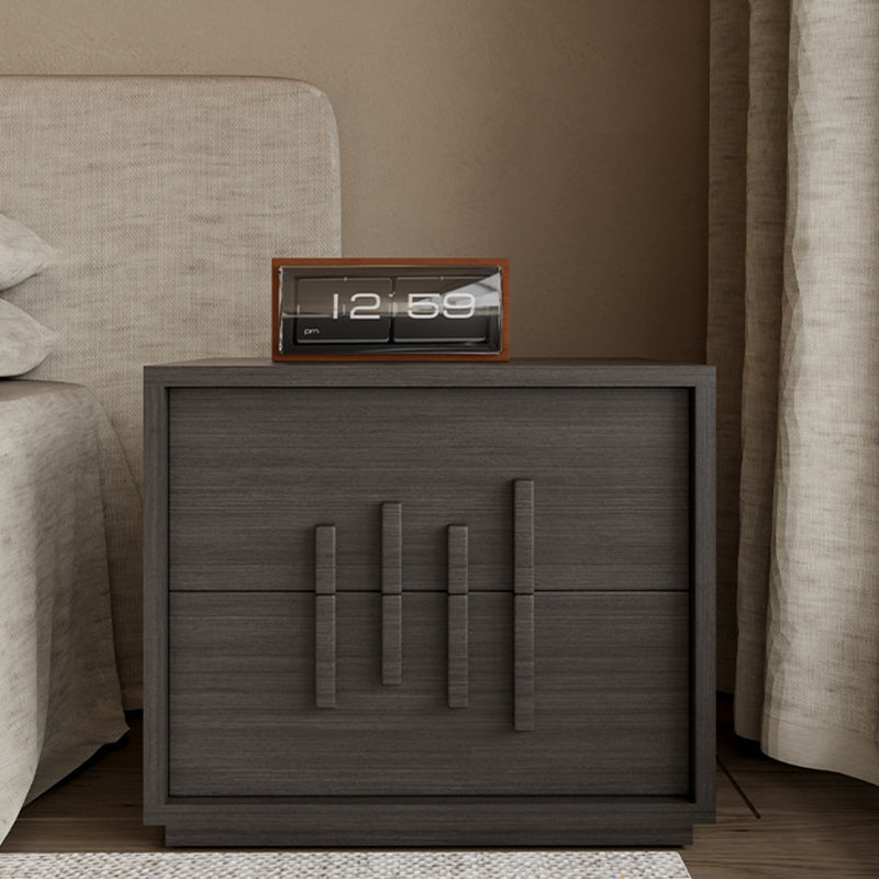 Traditional Japanese Wood Square Nightstand With 2 Drawers For Bedroom & Living Room