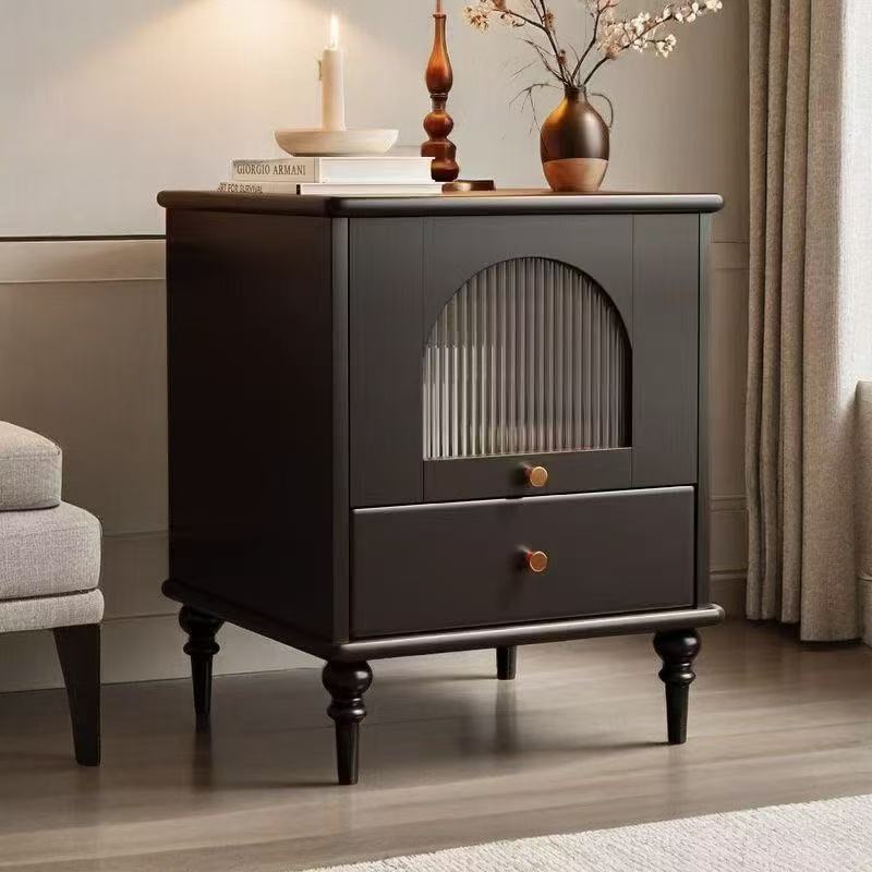 Traditional Vintage Wood Rectangular Nightstand With 1-Drawer For Bedroom & Living Room