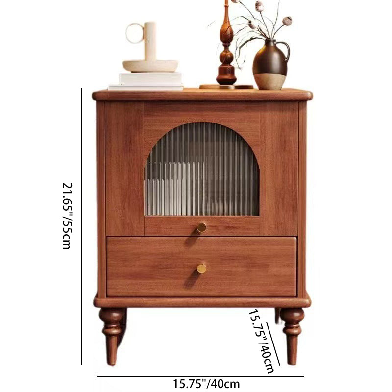 Traditional Vintage Wood Rectangular Nightstand With 1-Drawer For Bedroom & Living Room
