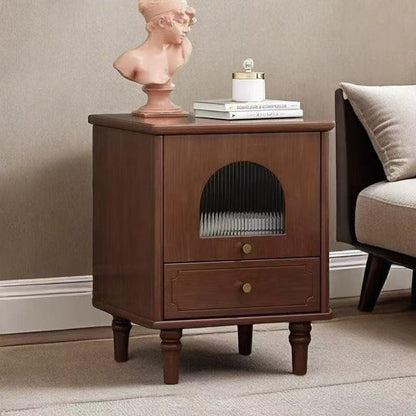 Traditional Vintage Wood Rectangular Nightstand With 1-Drawer For Bedroom & Living Room
