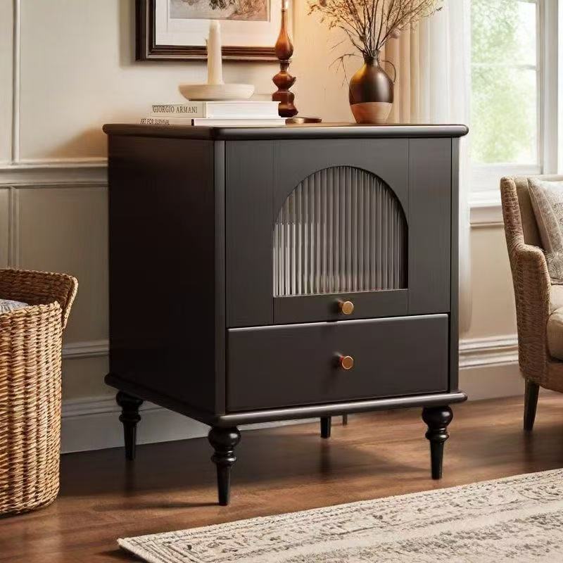 Traditional Vintage Wood Rectangular Nightstand With 1-Drawer For Bedroom & Living Room