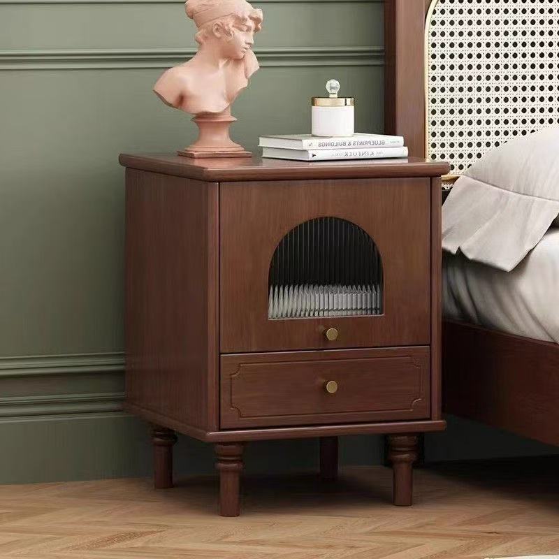 Traditional Vintage Wood Rectangular Nightstand With 1-Drawer For Bedroom & Living Room