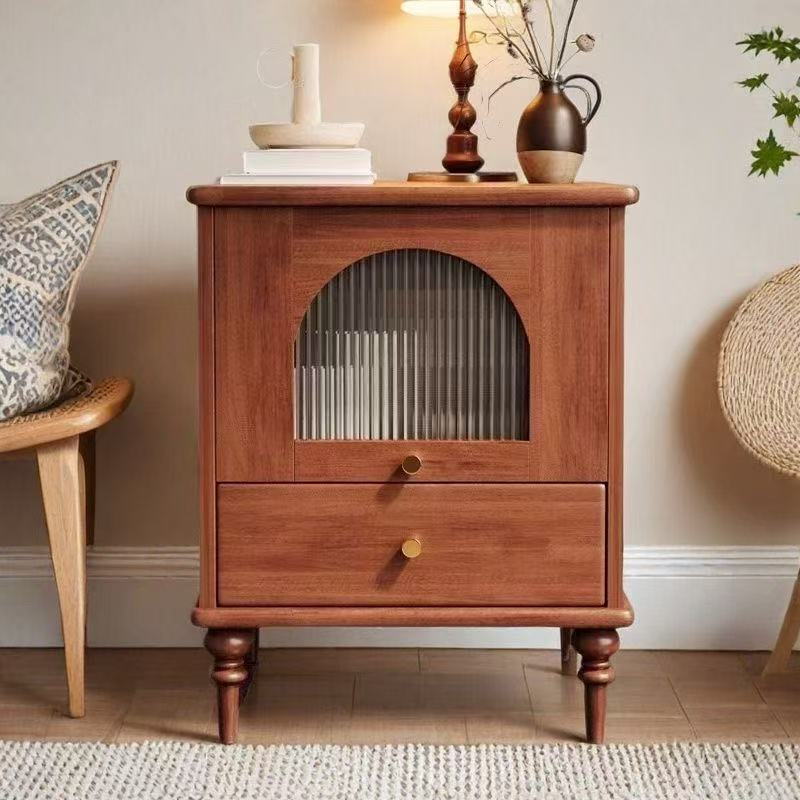 Traditional Vintage Wood Rectangular Nightstand With 1-Drawer For Bedroom & Living Room