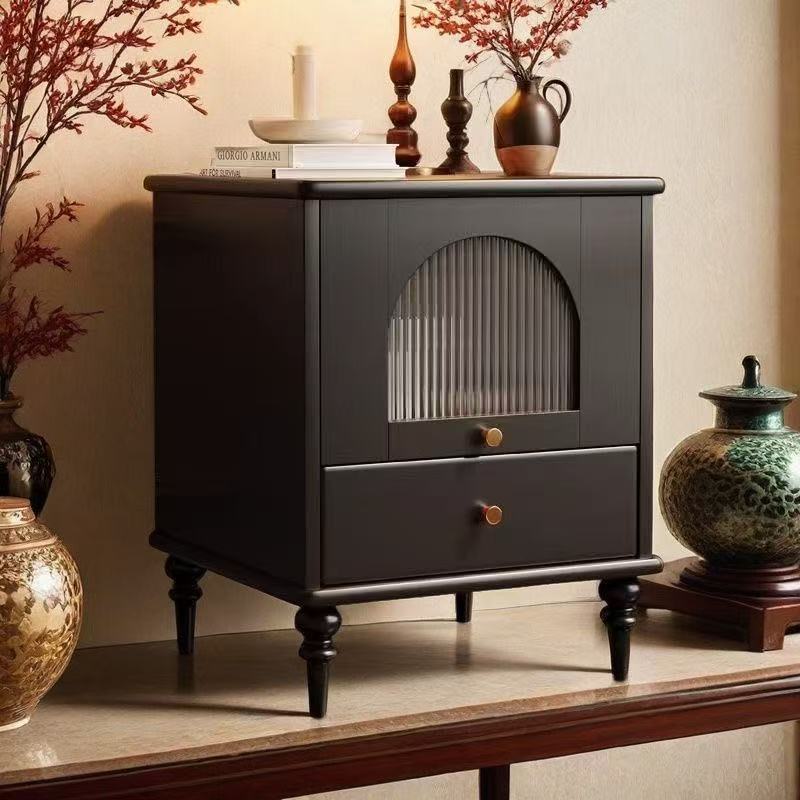 Traditional Vintage Wood Rectangular Nightstand With 1-Drawer For Bedroom & Living Room