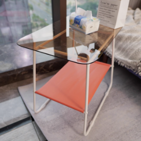 Modern Minimalist Glass & Carbon Steel Rectangular Side Table With 2-Tier Storage For Bedroom & Living Room