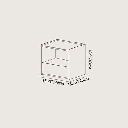Contemporary Nordic Wood Square Nightstand With 1-Drawer Storage For Bedroom & Living Room