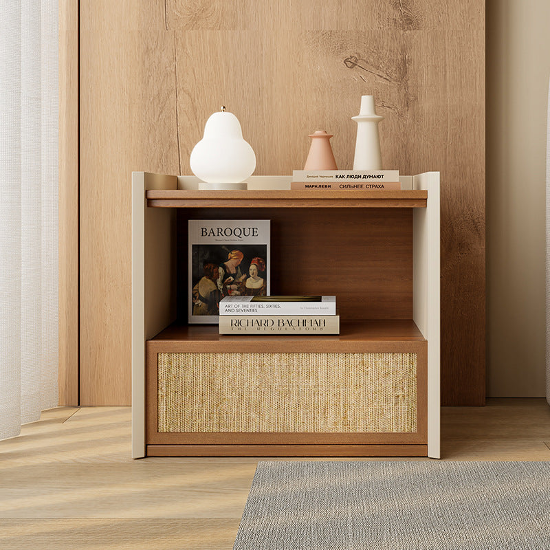 Contemporary Nordic Wood Square Nightstand With 1-Drawer Storage For Bedroom & Living Room