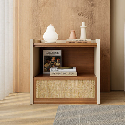 Contemporary Nordic Wood Square Nightstand With 1-Drawer Storage For Bedroom & Living Room