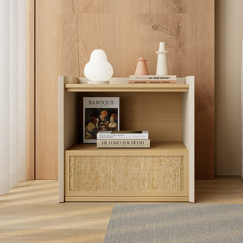 Contemporary Nordic Wood Square Nightstand With 1-Drawer Storage For Bedroom & Living Room