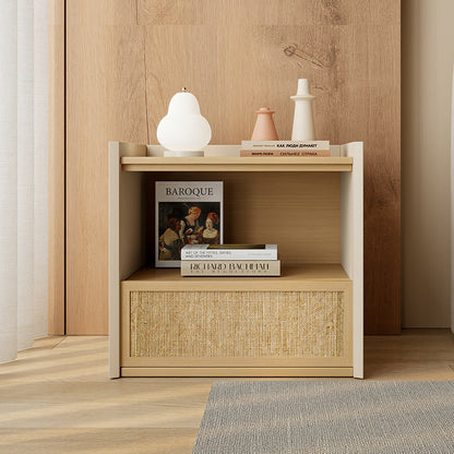 Contemporary Nordic Wood Square Nightstand With 1-Drawer Storage For Bedroom & Living Room