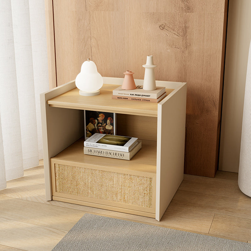 Contemporary Nordic Wood Square Nightstand With 1-Drawer Storage For Bedroom & Living Room
