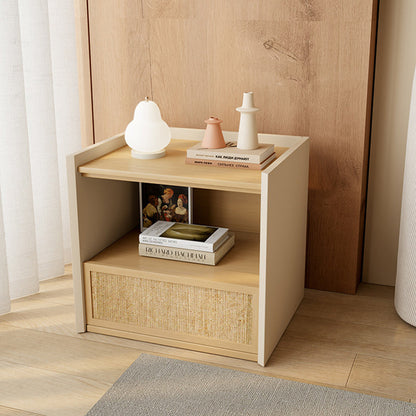 Contemporary Nordic Wood Square Nightstand With 1-Drawer Storage For Bedroom & Living Room