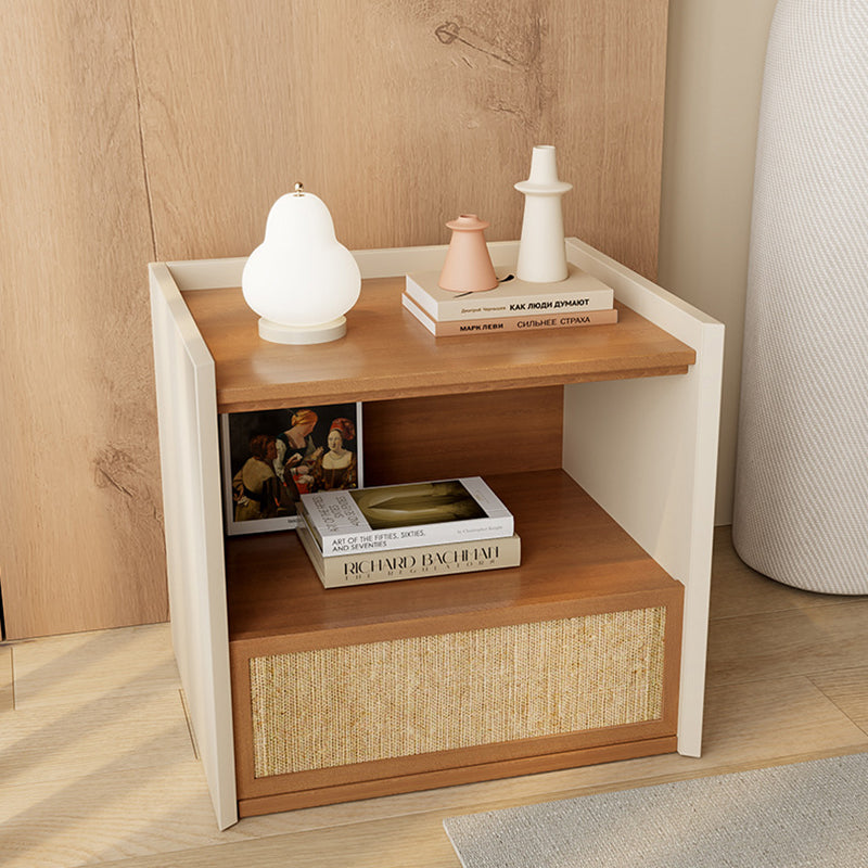 Contemporary Nordic Wood Square Nightstand With 1-Drawer Storage For Bedroom & Living Room
