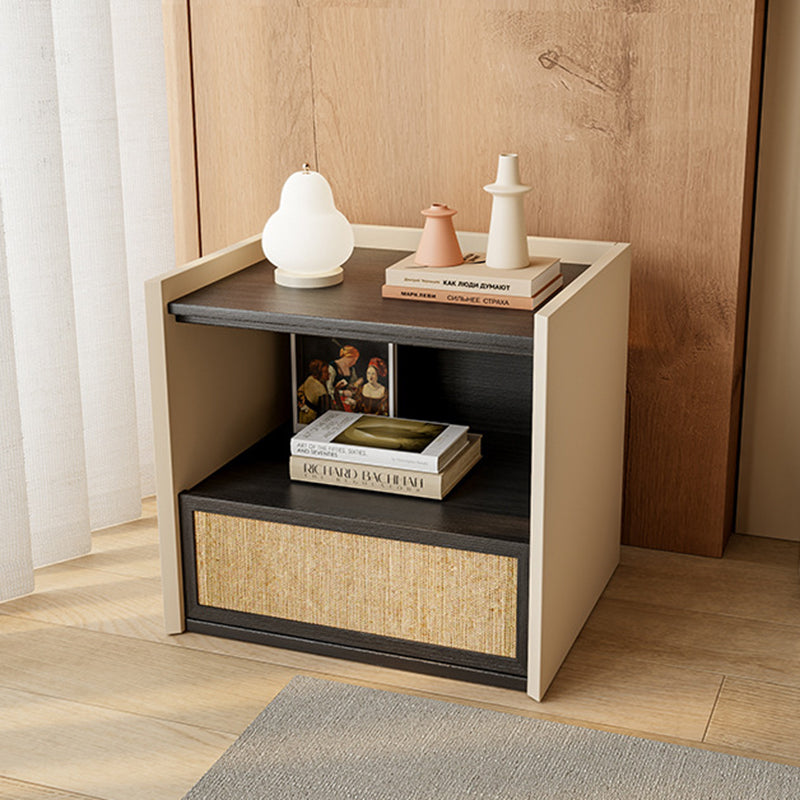 Contemporary Nordic Wood Square Nightstand With 1-Drawer Storage For Bedroom & Living Room