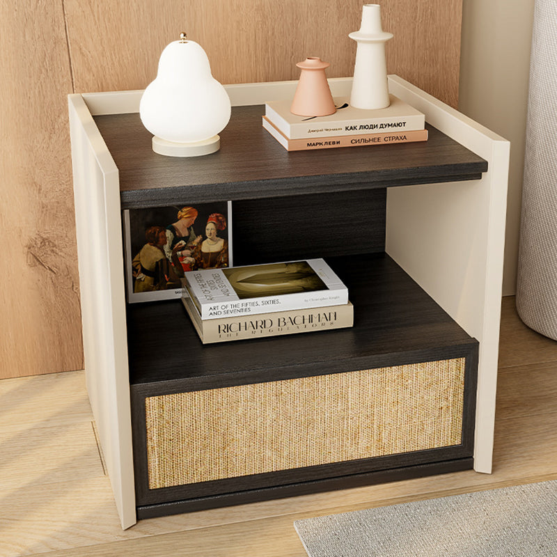 Contemporary Nordic Wood Square Nightstand With 1-Drawer Storage For Bedroom & Living Room