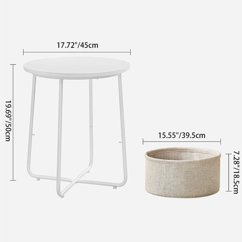Modern Minimalist Metal Round Side Table With Fabric Basket Storage 2-Tier For Bedroom & Living Room
