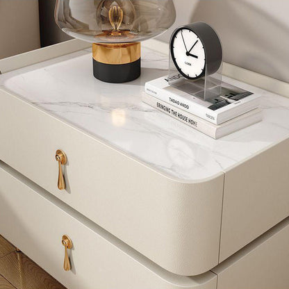 Modern Minimalist Carbon Steel, Rock Slab & Wood Rectangular Nightstand 2-Drawer For Bedroom & Living Room