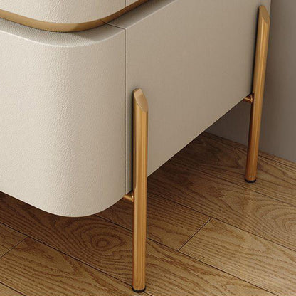 Modern Minimalist Carbon Steel, Rock Slab & Wood Rectangular Nightstand 2-Drawer For Bedroom & Living Room