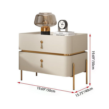 Modern Minimalist Carbon Steel, Rock Slab & Wood Rectangular Nightstand 2-Drawer For Bedroom & Living Room