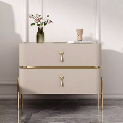 Modern Minimalist Carbon Steel, Rock Slab & Wood Rectangular Nightstand 2-Drawer For Bedroom & Living Room