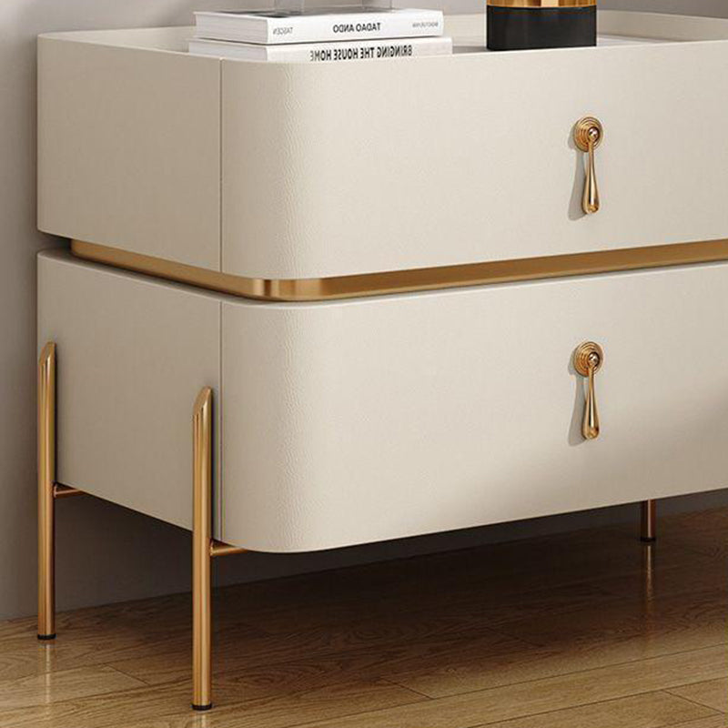 Modern Minimalist Carbon Steel, Rock Slab & Wood Rectangular Nightstand 2-Drawer For Bedroom & Living Room
