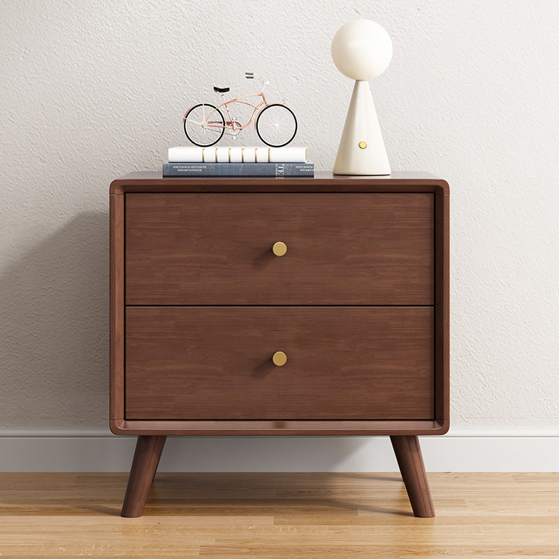 Modern Minimalist Solid Wood Square Nightstand 2-Drawer For Bedroom & Living Room
