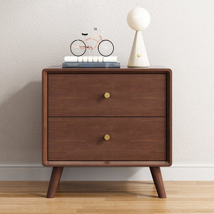 Modern Minimalist Solid Wood Square Nightstand 2-Drawer For Bedroom & Living Room
