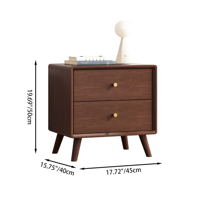 Modern Minimalist Solid Wood Square Nightstand 2-Drawer For Bedroom & Living Room
