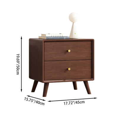 Modern Minimalist Solid Wood Square Nightstand 2-Drawer For Bedroom & Living Room