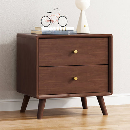 Modern Minimalist Solid Wood Square Nightstand 2-Drawer For Bedroom & Living Room