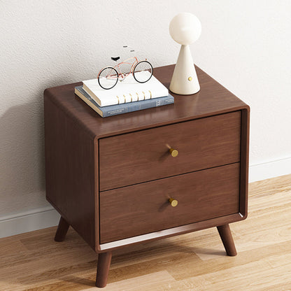 Modern Minimalist Solid Wood Square Nightstand 2-Drawer For Bedroom & Living Room