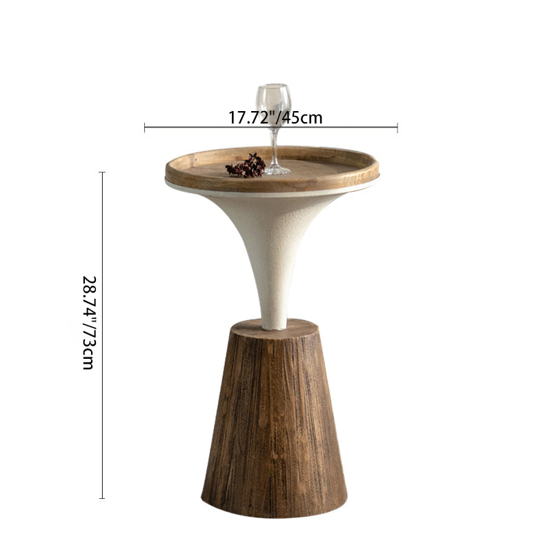 Traditional Rustic Wood & Iron Round Side Table For Bedroom & Living Room
