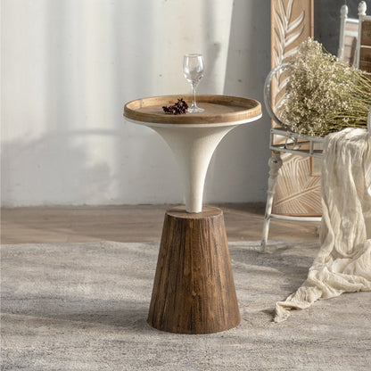 Traditional Rustic Wood & Iron Round Side Table For Bedroom & Living Room