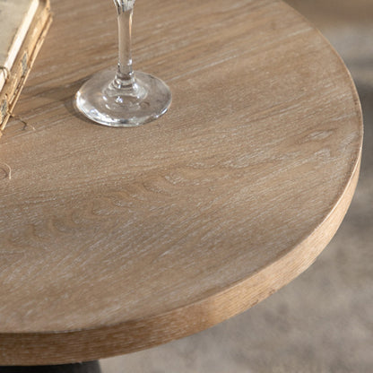 Traditional Rustic Wood & Iron Round Side Table For Bedroom & Living Room