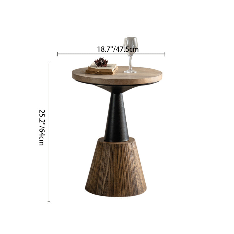 Traditional Rustic Wood & Iron Round Side Table For Bedroom & Living Room