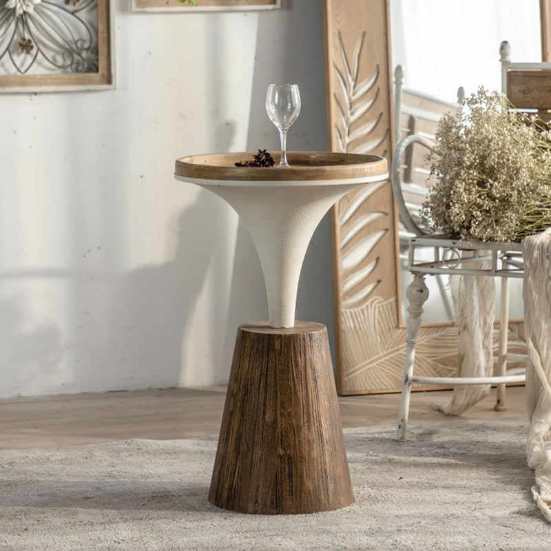 Traditional Rustic Wood & Iron Round Side Table For Bedroom & Living Room