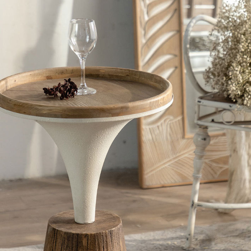 Traditional Rustic Wood & Iron Round Side Table For Bedroom & Living Room