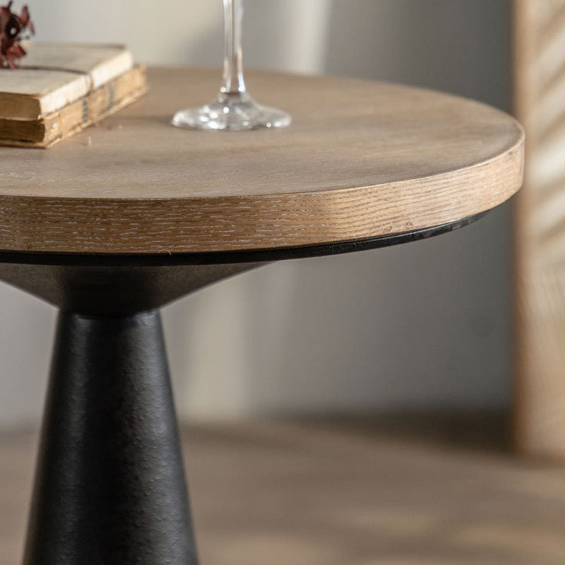 Traditional Rustic Wood & Iron Round Side Table For Bedroom & Living Room