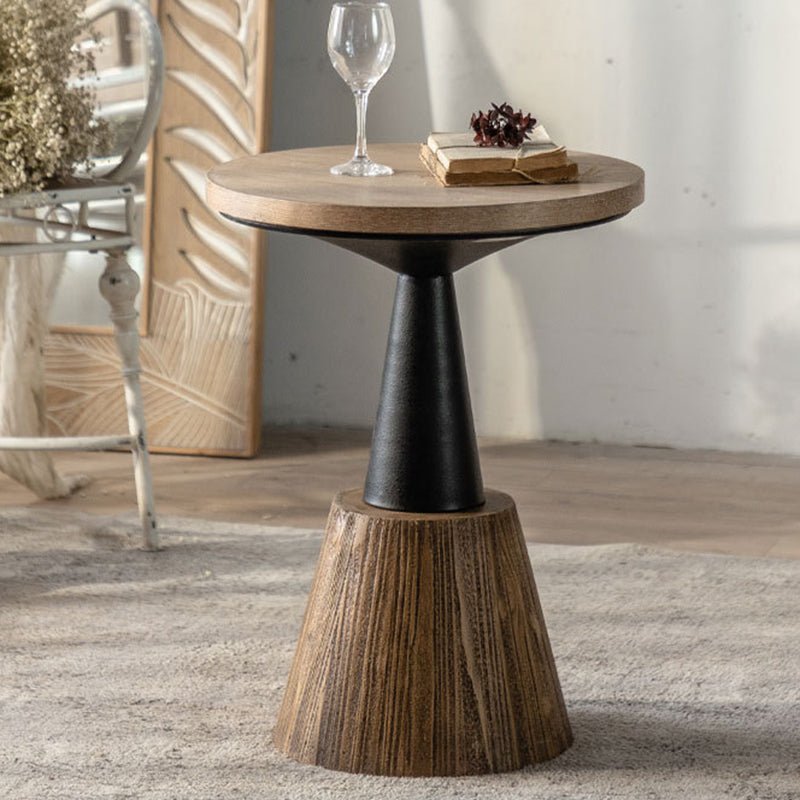Traditional Rustic Wood & Iron Round Side Table For Bedroom & Living Room