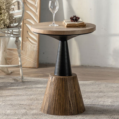 Traditional Rustic Wood & Iron Round Side Table For Bedroom & Living Room
