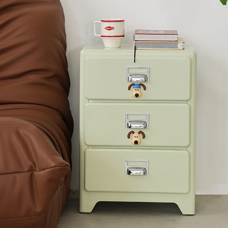 Traditional Japanese Iron Rectangular Nightstand With 3 Drawers For Bedroom & Living Room
