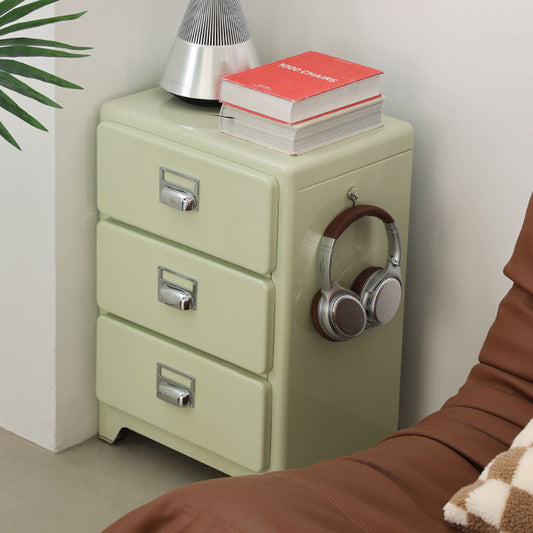 Traditional Japanese Iron Rectangular Nightstand With 3 Drawers For Bedroom & Living Room
