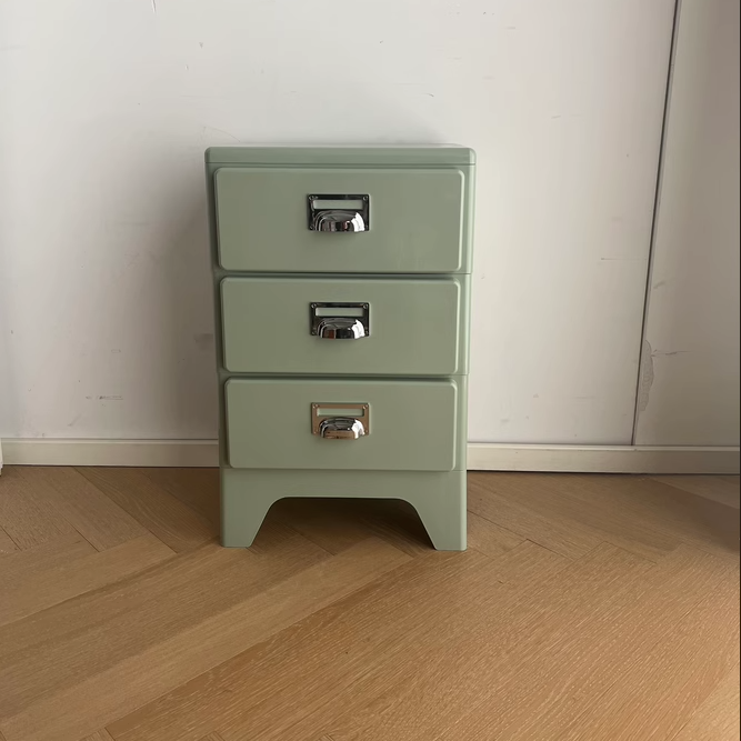 Traditional Japanese Iron Rectangular Nightstand With 3 Drawers For Bedroom & Living Room