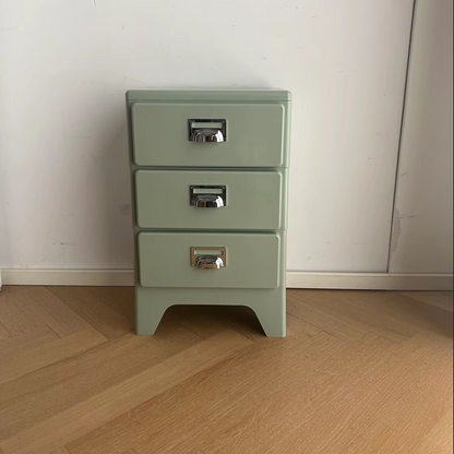 Traditional Japanese Iron Rectangular Nightstand With 3 Drawers For Bedroom & Living Room