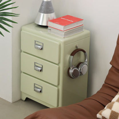 Traditional Japanese Iron Rectangular Nightstand With 3 Drawers For Bedroom & Living Room