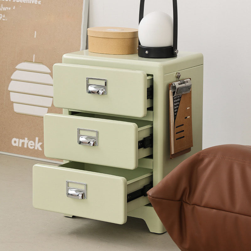 Traditional Japanese Iron Rectangular Nightstand With 3 Drawers For Bedroom & Living Room